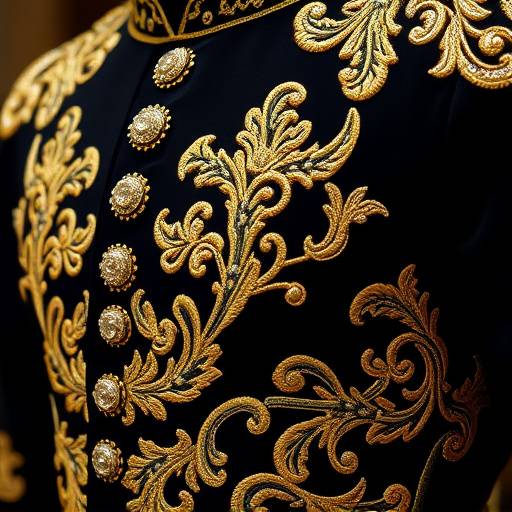Detalle de un traje de gala de torero, con bordados dorados y pedrer&radic;&ne;a.