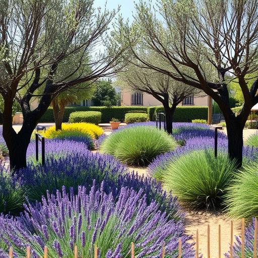 Jard&radic;&ne;n mediterr&radic;&deg;neo con olivos y lavanda