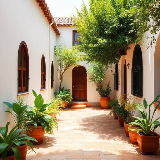 Patio interior andaluz con azulejos de cer&radic;&deg;mica y vegetaci&radic;&ge;n exuberante